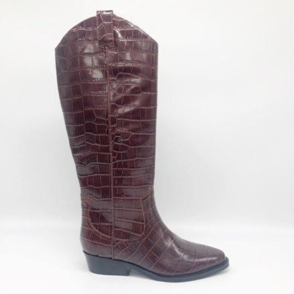 MARC FISHER Croc Embossed Leather Western Boot